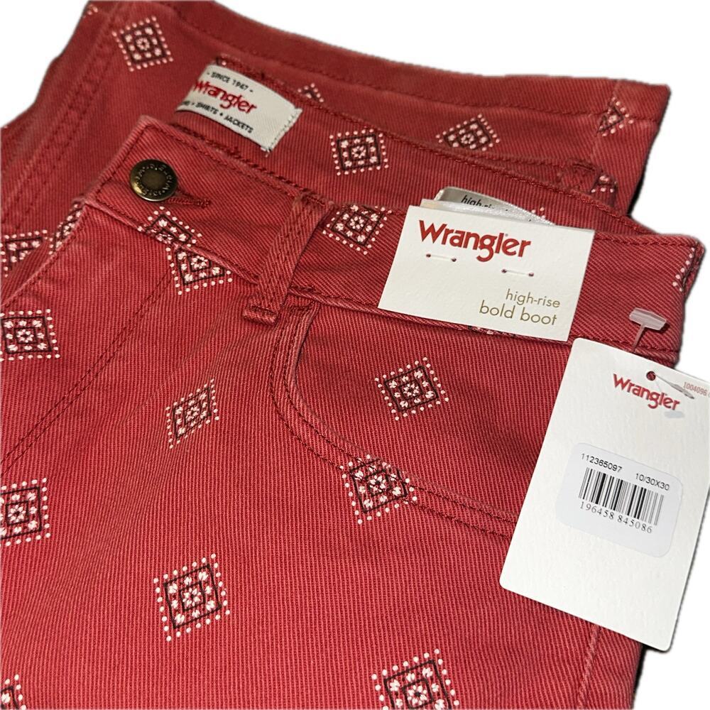 NWT Wrangler 10 / 30 x 30 Jeans High-Rise Bold Boot Cut Diamond Bay Red Bandana - Picture 6 of 13